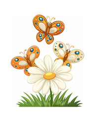 mascot colorful butterflies on daisy flower