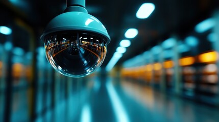 This image captures a focused view of a security camera in a modern space, representing the need for safety, surveillance, and technological advancement in today's world.