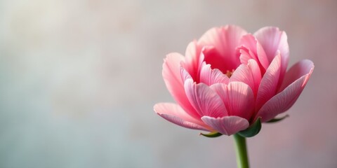 Fototapeta premium A Delicate Pink Blossom, Softly Lit, Showcases Intricate Petals and Gentle Curves