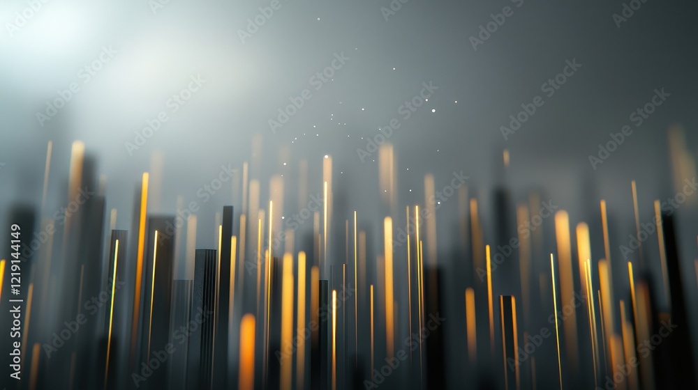 Poster Abstract Luminescent Data Streams Flowing Through a Misty Landscape of Vertical Lines and Soft Glows