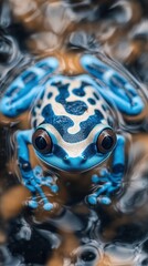 Vibrant Blue Poison Dart Frog Showcasing Intricate Patterns From a Top View Perspective. Generative AI
