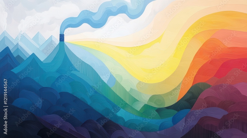 Aufkleber abstract multi-layered landscape with colorful merging elements and soft flowing patterns