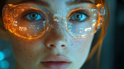Futuristic Vision: A Young Woman Gazing Through Tech-Infused Spectacles