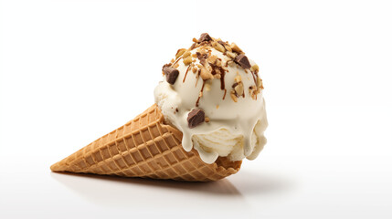  Vanilla Ice Cream Cone with Chocolate and Nut Topping