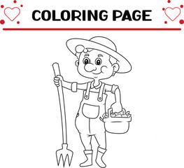 old farmer is holding pitchfork basket vegetables coloring page for kids