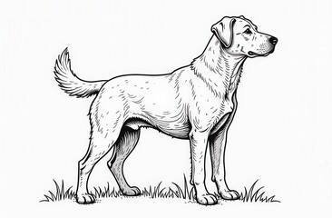 Detailed line art of a labrador dog in standing pose