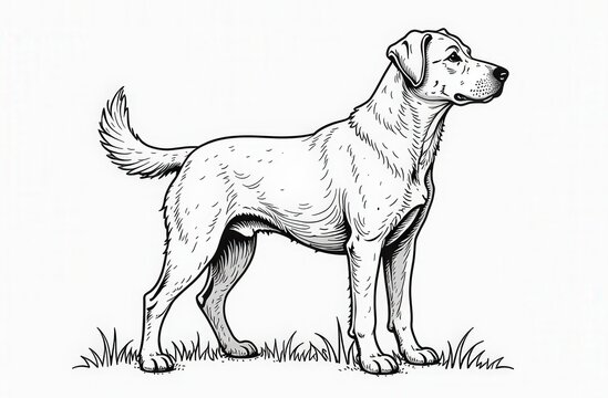 Detailed line art of a labrador dog in standing pose