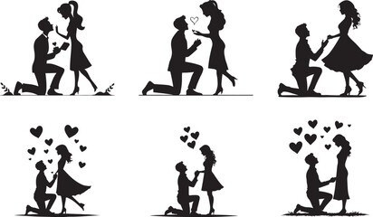 Naklejka premium Romantic Silhouette of Couples Proposing