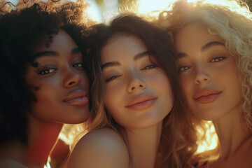 Obraz premium women with perfect even skin tone, skin care cosmetics