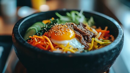 Close-up of a Delicious Bibimbap Bowl