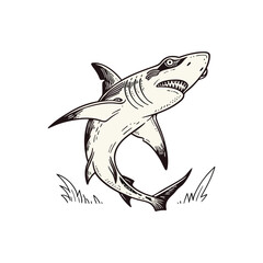 hammer fish, vintage black ink hand drawn illustration  art