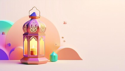 Elegant ramadan kareem lantern, mosque and ornament islamic with white background text copy space