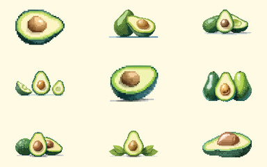 pixel art avocado fruit looks delicious with nine style