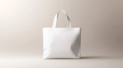 Mock up of a clean white screen tote bag in a minimalist studio environment for product display