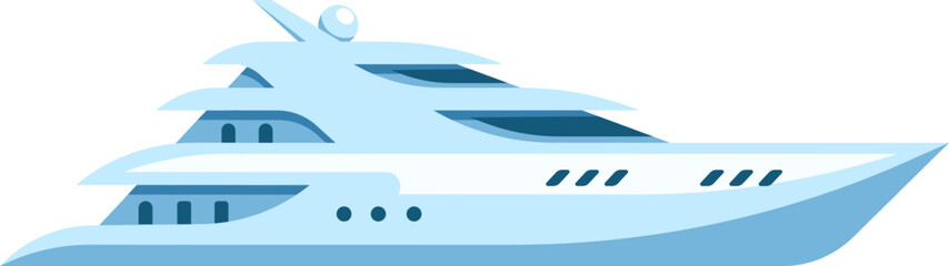 Sleek and elegant yacht cruising on the ocean, showcasing modern design and luxury. The vessel features multiple decks and streamlined architecture, ideal for leisure and travel enthusiasts