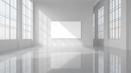 Obraz premium Clean white mock up screen in modern architecture bright open space design minimalist environment business presentation