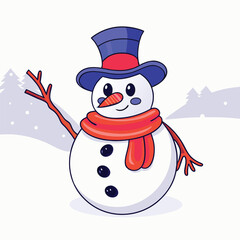 snowman with red hat vector