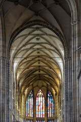 interior of St. Vitus Cathedral in Prague, gothic revival architecture