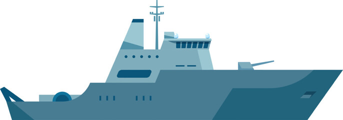 Illustration of a sleek, modern naval warship showcasing advanced design and technology. The ship features a streamlined structure with radar and weaponry, highlighting maritime military innovation