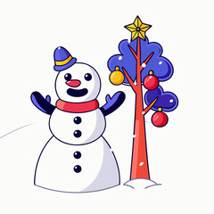 snowman with christmas tree