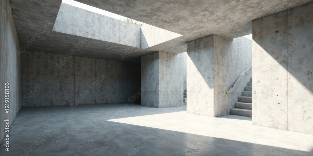 Poster modern concrete interior architectural design with subtle natural light illumination and a simple st