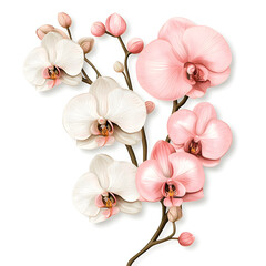 Obraz premium Elegant pink and white orchids with delicate buds on branch