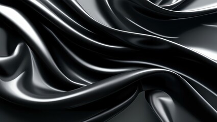 Sleek black satin fabric, smooth flowing curves, glossy textile texture, abstract wave pattern, luxurious dark material, close-up detail, soft folds and ripples, elegant drapery, monochromatic design,