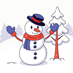 vector snowman with christmas tree