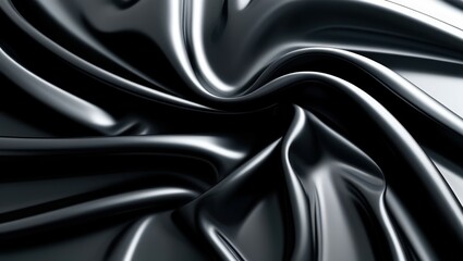 Sleek black satin fabric, smooth flowing curves, glossy textile texture, abstract wave pattern, luxurious dark material, close-up detail, soft folds and ripples, elegant drapery, monochromatic design,