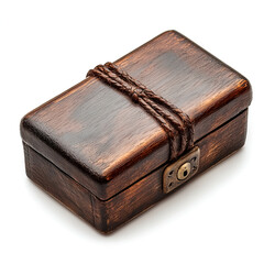 vintage wooden box with decorative rope and metal clasp