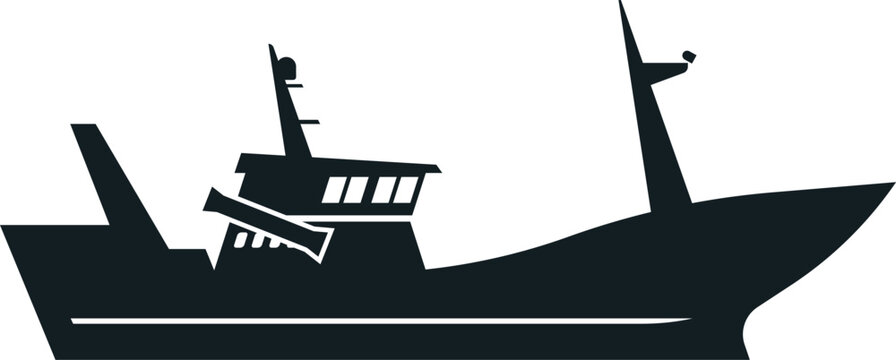 Silhouette of a fishing boat gliding across the sea, capturing the essence of fishing activities, maritime industries, and adventurous seafaring experiences