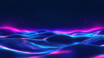 Fototapeta premium Vibrant Abstract Waves with Neon Colors Under Night Sky