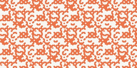 Faded peach fuzz glitch geo washed effect seamless banner. Orange dye grungy blotched distress abstract background texture border. 