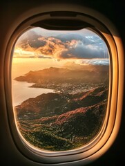 Fototapeta premium Aerial Perspective: Captivating Window View from an Airplane 