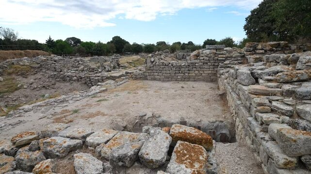 Ruins of the ancient city of Troy. The city of Troy is a UNESCO World Heritage site. Canakkale province, Turkey. 4k video