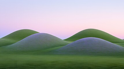 Obraz premium Serene Rolling Hills Landscape with Purple Flowers at Sunset