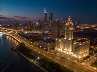 Night Drone Photography: City Lightscape Aerial View
