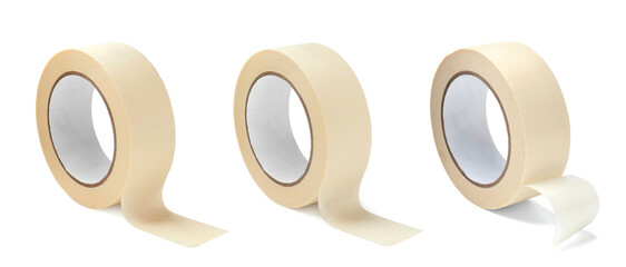 Adhesive tape, set. Rolls isolated on white