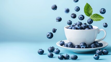 Fresh Blueberries Falling Into a White Cup