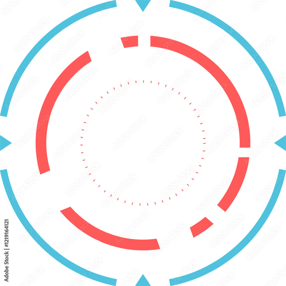 Poster concentric circles with arrows and dotted lines creating a modern, technological loading icon, sugge