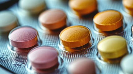 Close-up of Colorful Pills in Blister Pack