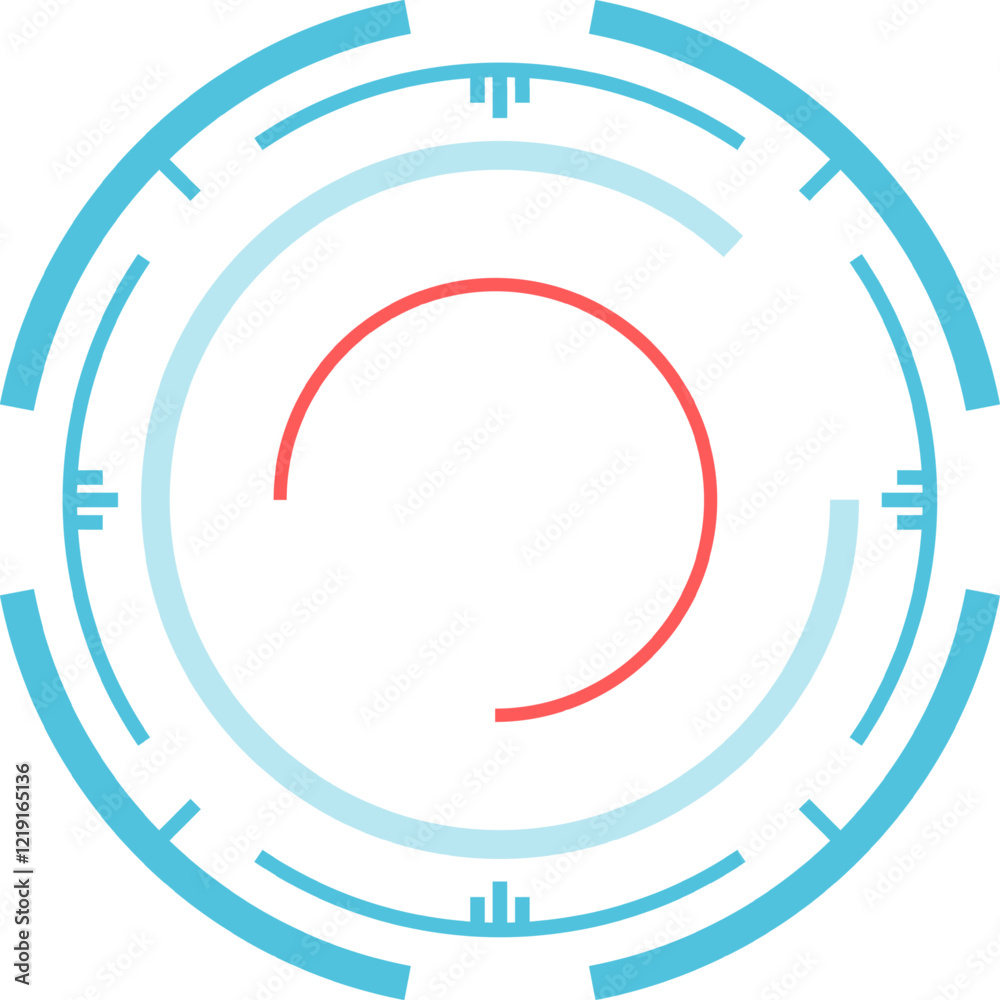 Fototapete Modern, futuristic head up display - HUD - element featuring concentric circles in blue and red, creating a technological and abstract design on a white background