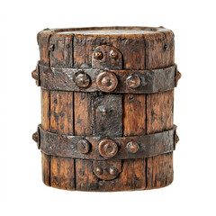 Obraz premium vintage wooden barrel with metal bands and rivets, showcasing rustic charm