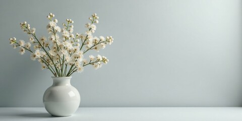 Serene white blossoms in a simple elegant vase, a minimalist floral arrangement against a subtle backdrop.