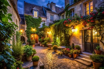 Fototapeta premium Night Photography: Charming Backyards in Blois, France
