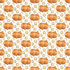 Onion (Allium cepa L.) pattern watercolor illustration on white background