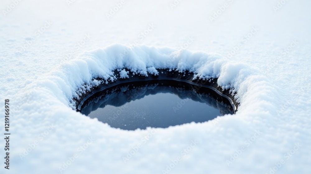 Poster winter's embrace a still pool of water nestled within a blanket of pristine snow