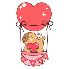 Groovy Capybara Valentine's Day Cute Capybara Animal Cute Animal Capybara Kawaii with love Capybara Vector Illustration