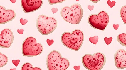 Fototapeta premium Delicate Watercolor Cookies and Lace Pattern for Sweet Valentine's Day Cards