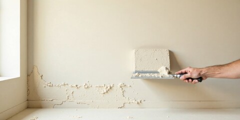 A Person Carefully Applying Plaster to a Wall Using a Trowel for Interior Repair and Refinishing